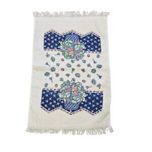 Vtg Stevens Vegetable Print Kitchen Dish Towel Easter Spring USA Fringe Boho